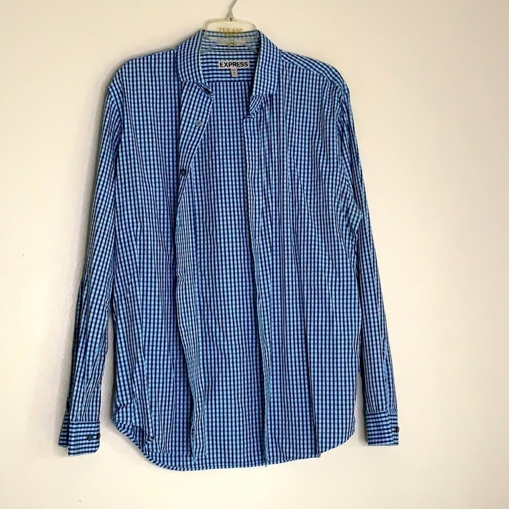 Express modern fitted long sleeve checkered button down shirt men’s XL